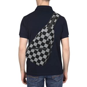 Black And Gray Checkered Sling Backpack Chest Bags Crossbody Shoulder Bag Travel Hiking Daypack for Women Men