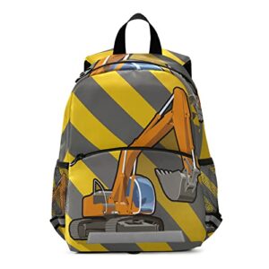 excavator yellow gray twill kid’s toddler backpack for boys girls mini schoolbag preschool nursery travel bag
