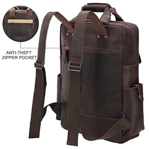 TIDING Men's Vintage Genuine Leather 15.6 Inch Laptop Backpack Multi Pockets School Travel Daypack