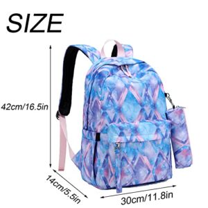 ZHIERNA Kids Backpack For Girls Teen ,3Pcs Set Cute elementary school Bag, 15.6in Laptop Daypack Bookbags With USB Charging Port … (Blue)