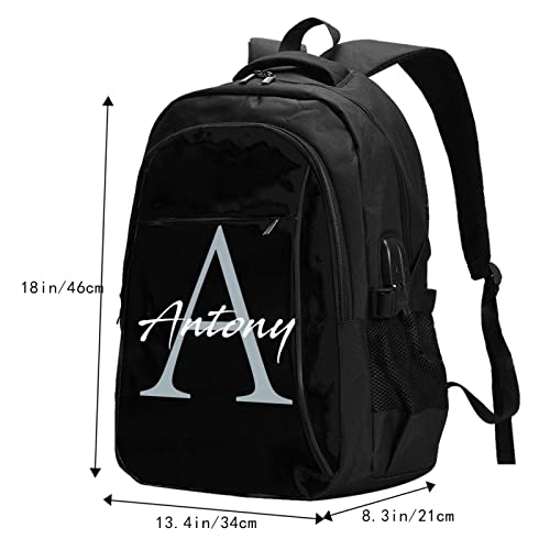 Slocenk Custom Backpack Personalized for Boys Girls Men Women with Name Customized Travel Laptop Bag Bookbag with USB Port, Black