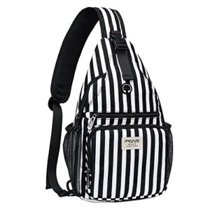 mosiso crossbody sling backpack, vertical stripe sling bag with front raised pocket travel hiking one shoulder chest bag daypack, black