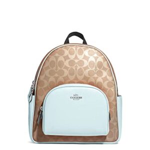 COACH Women's Court Backpack (Signature Canvas - Khaki - Powder Blue), One Size