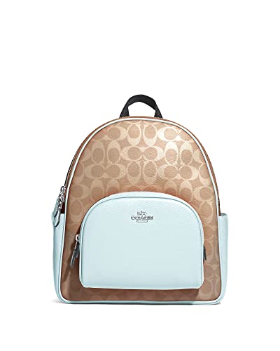 COACH Women's Court Backpack (Signature Canvas - Khaki - Powder Blue), One Size