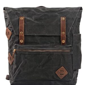 WUDON Leather Laptop Backpack for Men - Vintage Waxed Canvas Shoulder Rucksack for School Flight Hiking