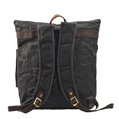 WUDON Leather Laptop Backpack for Men - Vintage Waxed Canvas Shoulder Rucksack for School Flight Hiking