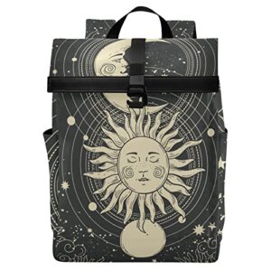 Astrology Tarot Goth Travel Roll Top Backpack for Men, Expandable Waterproof Trendy Laptop Backpack