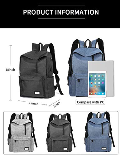 AISFA Laptop Backpack Travel Business Waterproof Backpack with USB Charging Port, Suitable for Travel, Camping, School, Business (Black)