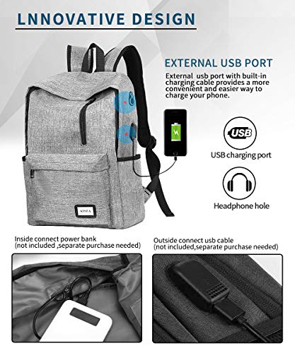 AISFA Laptop Backpack Travel Business Waterproof Backpack with USB Charging Port, Suitable for Travel, Camping, School, Business (Black)