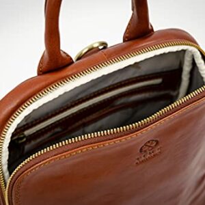 Time Resistance Leather Backpack Convertible to Shoulder Bag Full Grain Real Leather Travel Versatile Bag (Cognac)