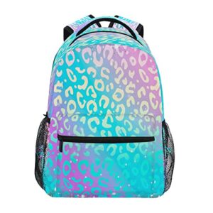 dussdil rainbow shiny leopard kids backpack backpacks for boys girls casual daypack back pack 16 inch laptop bag double zipper travel sports bags with adjustable shoulder strap