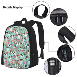Cute Papillon Dogs Puppy Lovers Flower Floral Print Backpack Bag Set Aesthetic With Pencil Case And Lunch Bags School Bookbag For Teens Boys Girls Travel Picnic Animals Backpacks (3pcs) Dog Gifts