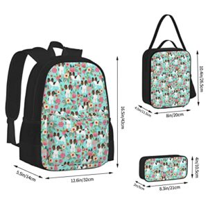 Cute Papillon Dogs Puppy Lovers Flower Floral Print Backpack Bag Set Aesthetic With Pencil Case And Lunch Bags School Bookbag For Teens Boys Girls Travel Picnic Animals Backpacks (3pcs) Dog Gifts