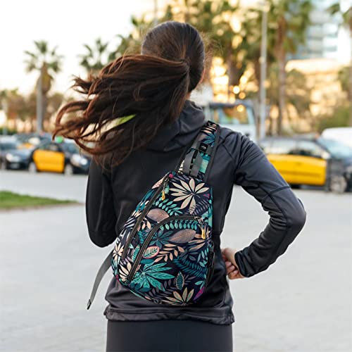 G4Free RFID Sling Bag Crossbody Backpack Casual Chest Shoulder Daypack Gym Bag for Hiking Travel 7L(Blue Leaf)