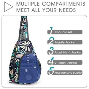 G4Free RFID Sling Bag Crossbody Backpack Casual Chest Shoulder Daypack Gym Bag for Hiking Travel 7L(Blue Leaf)