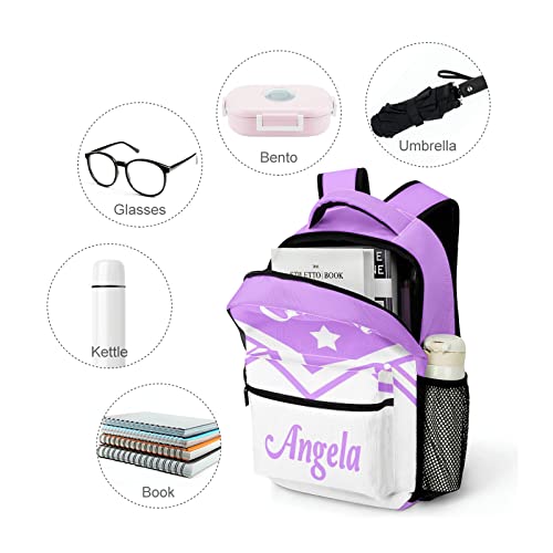 XOZOTY Personalized Cheerleader Backpacks Name Waterproof Laptop Bags Cheer Cheerleading Light Purple