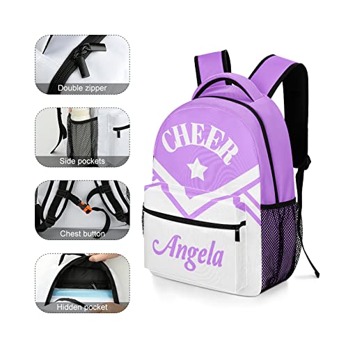 XOZOTY Personalized Cheerleader Backpacks Name Waterproof Laptop Bags Cheer Cheerleading Light Purple