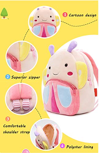 Ladyzone Toddler Backpack Zoo Animals Backpacks Cute Plush Bag Cartoon 10" Preschool Book Bag For 1-6 Years Girls Boys (Butterfly)