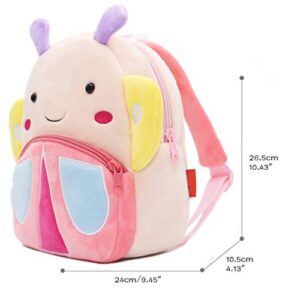 Ladyzone Toddler Backpack Zoo Animals Backpacks Cute Plush Bag Cartoon 10" Preschool Book Bag For 1-6 Years Girls Boys (Butterfly)