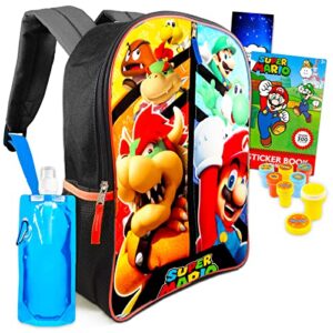 super mario backpack for kids – 16″ mario and luigi backpack bundle with over 300 mario stickers, superhero stampers, and more (super mario backpack for boys)