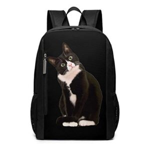 Black White Cat Rucksack Bookbag Lady Travel Backpack Laptop Bag for Boys Girls