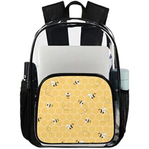 heavy duty clear backpack stadium approved, honey bees bumblebees pvc transparent backpack see through large bookbag for work school travel college