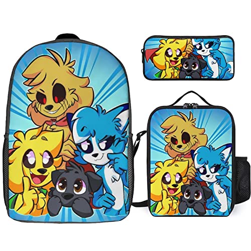 Zqiyhre Mike-Crack Backpack 3 PCS Set, 3D Print Anime Waterproof Laptop Backpack Pen Case Lunch Bag for Teenagers