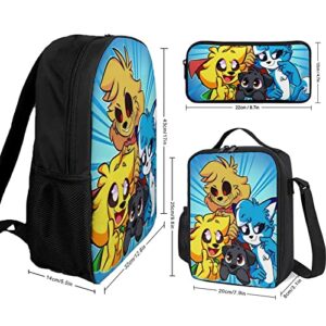 Zqiyhre Mike-Crack Backpack 3 PCS Set, 3D Print Anime Waterproof Laptop Backpack Pen Case Lunch Bag for Teenagers