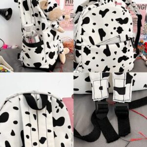 Kawaii fluffy plush fuzzy cute aesthetic cow backpack teenage school gift for birthday Christmas (white)