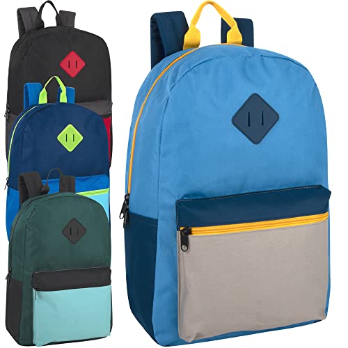 Trail maker Wholesale Two Tone Backpacks in Bulk 24 Pack for Kids, School, Homeless for Nonprofit with Adjustable Padded Straps (Boys Color Assortment)