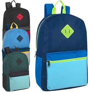 Trail maker Wholesale Two Tone Backpacks in Bulk 24 Pack for Kids, School, Homeless for Nonprofit with Adjustable Padded Straps (Boys Color Assortment)