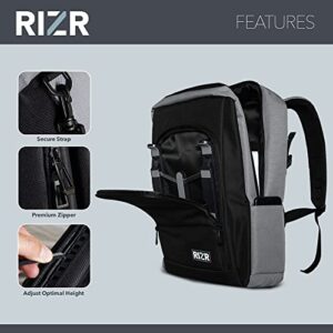 RIZR Commuter Backpack with Built-in Removable Laptop Riser. Premium Slim-Line Designed Computer Bag for Men and Women. Use for School or Work. Fits Up to 15.6 Inch Notebooks. Black and Gray.