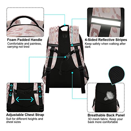 Rose Gold Leopard Print Pink Backpacks Travel Laptop Daypack School Book Bag for Men Women Teens Kids