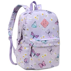 lightweight school backpack, kasqo large capacity water-resistant casual college bookbag for men women teen girls boys, purple butterfly