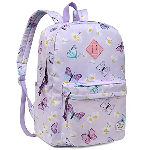 Lightweight School Backpack, Kasqo Large Capacity Water-Resistant Casual College Bookbag for Men Women Teen Girls Boys, Purple Butterfly