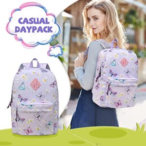 Lightweight School Backpack, Kasqo Large Capacity Water-Resistant Casual College Bookbag for Men Women Teen Girls Boys, Purple Butterfly