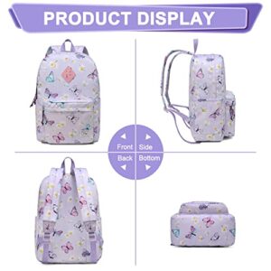 Lightweight School Backpack, Kasqo Large Capacity Water-Resistant Casual College Bookbag for Men Women Teen Girls Boys, Purple Butterfly