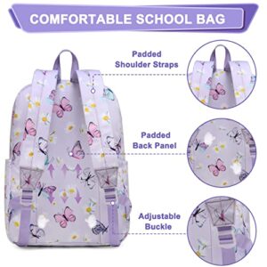 Lightweight School Backpack, Kasqo Large Capacity Water-Resistant Casual College Bookbag for Men Women Teen Girls Boys, Purple Butterfly