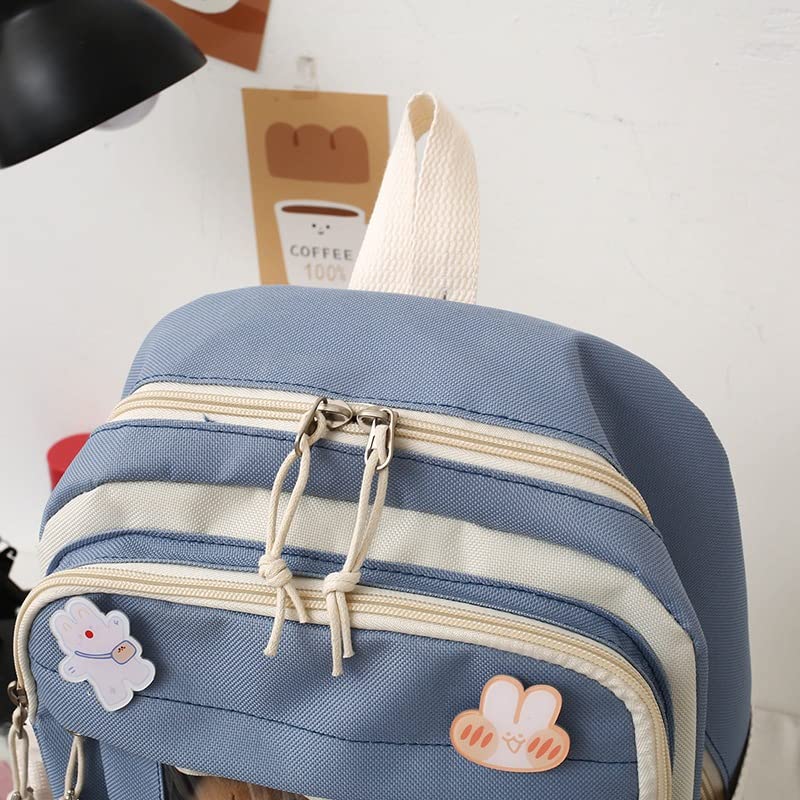 Kawaii Backpack with Cute Pins Aesthetic Accessories, Shoulder Bag with Pencil Bag Waist Bag Set for Girls (Blue, One size)