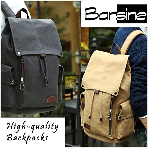 Barsine Thick Canvas Backpack for School Travel Hiking with 15 Inch Laptop Compartment Casual Rucksack