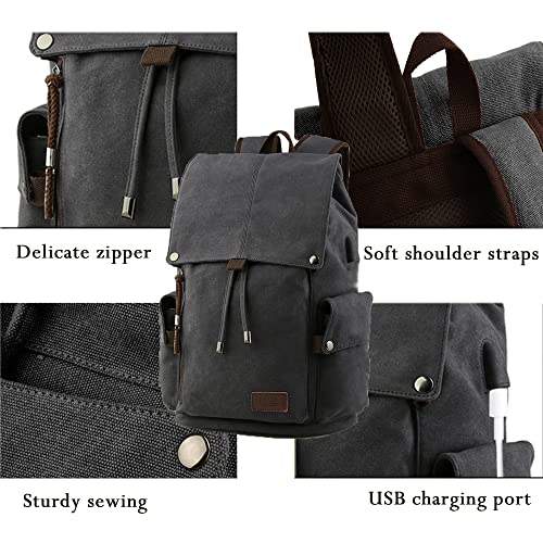 Barsine Thick Canvas Backpack for School Travel Hiking with 15 Inch Laptop Compartment Casual Rucksack