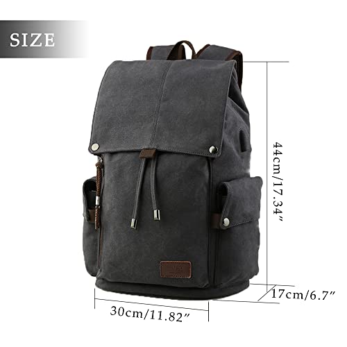 Barsine Thick Canvas Backpack for School Travel Hiking with 15 Inch Laptop Compartment Casual Rucksack