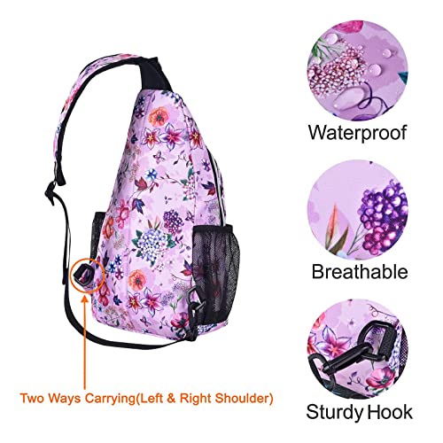 MOSISO Sling Backpack, Multipurpose Travel Hiking Daypack Rope Crossbody Shoulder Bag, Lobularia Maritima