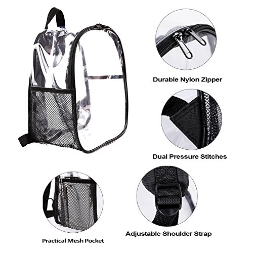 Stadium Approved Clear Mini Backpack Heavy Duty Transparent Backpack for Concert, Security Travel &Stadium