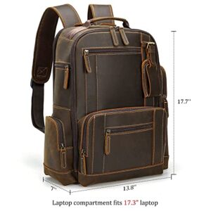 Polare Vintage Full Grain Leather 15.6 Inch Laptop Backpack For Men Camping Travel Daypack Rucksack Dark Brown