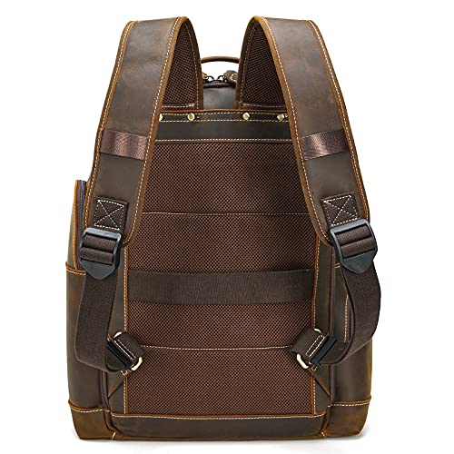 Polare Vintage Full Grain Leather 15.6 Inch Laptop Backpack For Men Camping Travel Daypack Rucksack Dark Brown