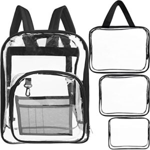 heavy duty clear backpack 4pcs clear bookbags clear backpack stadium approved with storage bags transparent backpack for students adults see through backpack for security stadium school travel work