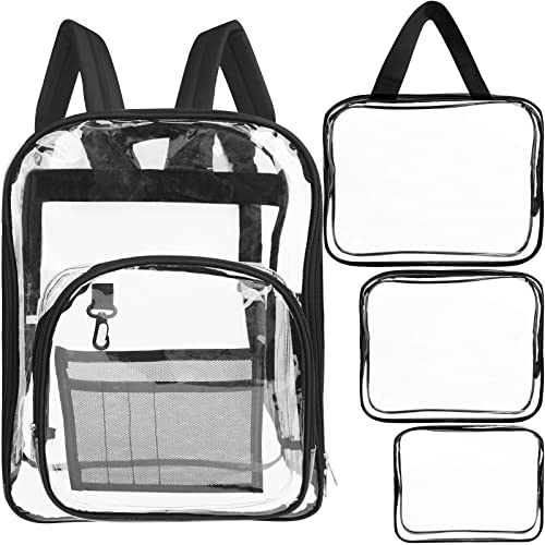 Heavy Duty Clear Backpack 4PCS Clear Bookbags Clear Backpack Stadium Approved with Storage Bags Transparent Backpack for Students Adults See Through Backpack for Security Stadium School Travel Work