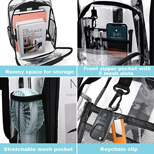 Heavy Duty Clear Backpack 4PCS Clear Bookbags Clear Backpack Stadium Approved with Storage Bags Transparent Backpack for Students Adults See Through Backpack for Security Stadium School Travel Work