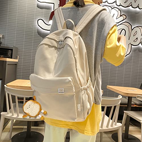 Aesthetic Plain Laptop Backpack Large Capacity Sturdy Rucksack, Korean Style Back to School Essential Fit 15.6-inch Notebook. (Off White)